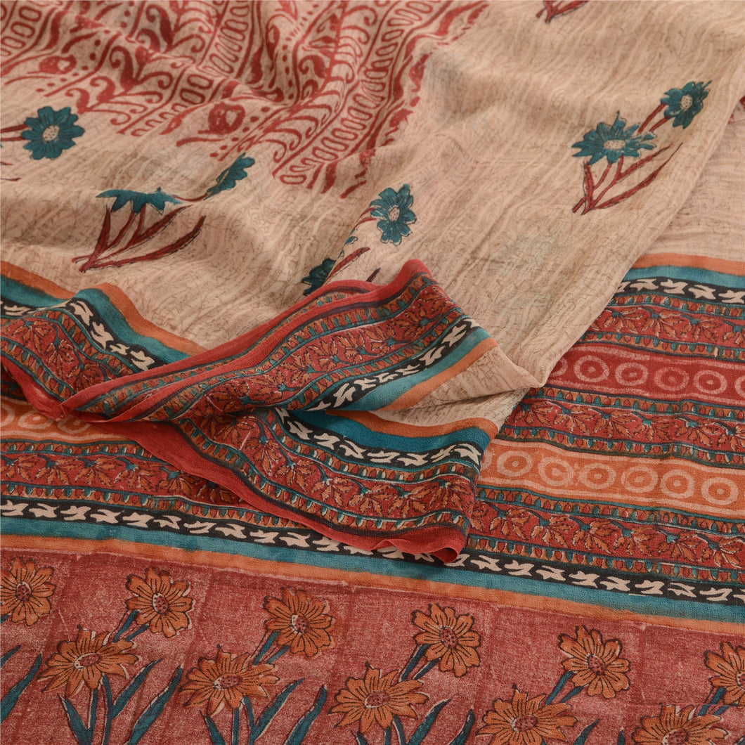 Sanskriti Vintage Dusty Red Pure Georgette Silk Sarees Printed Sari Craft Fabric