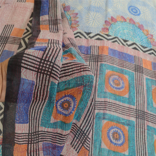 Sanskriti Vintage Blue Pure Georgette Silk Sarees Printed Sari 5yd Craft Sustainable Fabric