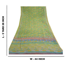 Load image into Gallery viewer, Sanskriti Vintage Green Pure Chiffon Silk Sarees Printed Sari 5yd Craft Fabric

