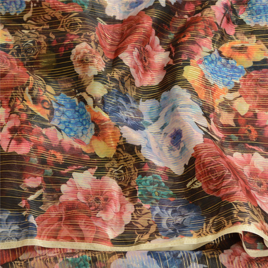 Sanskriti Vintage Black Georgette Sarees Printed Woven Sari Soft Craft Sustainable Fabric