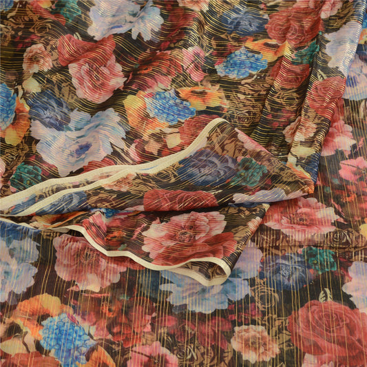 Sanskriti Vintage Black Georgette Sarees Printed Woven Sari Soft Craft Sustainable Fabric