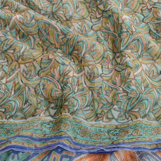 Sanskriti Vintage Green Blend Georgette Sarees Printed Sari Soft Craft Sustainable Fabric