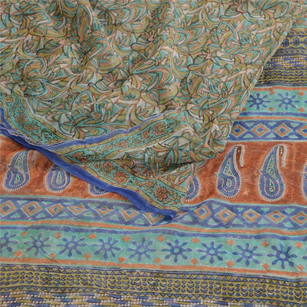 Sanskriti Vintage Green Blend Georgette Sarees Printed Sari Soft Craft Fabric
