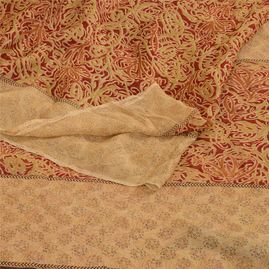 Sanskriti Vintage Red Blend Georgette Sarees Printed Sari 5yd Soft Craft Sustainable Fabric