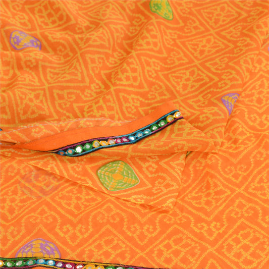Sanskriti Vintage Saffron Georgette Sarees Printed Sari 5yd Soft Craft Sustainable Fabric