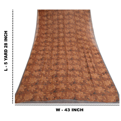Sanskriti Vintage Brown Sarees Printed Pure Georgette Silk Sari 5yd Craft Sustainable Fabric