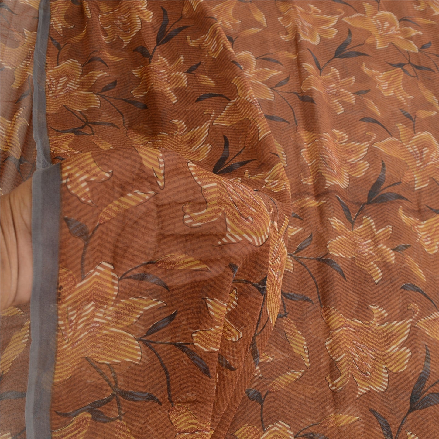 Sanskriti Vintage Brown Sarees Printed Pure Georgette Silk Sari 5yd Craft Sustainable Fabric