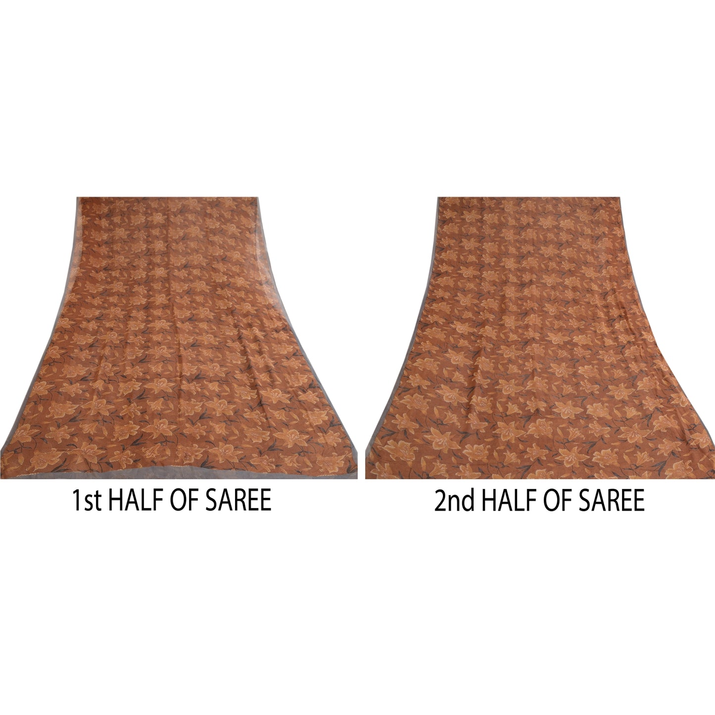 Sanskriti Vintage Brown Sarees Printed Pure Georgette Silk Sari 5yd Craft Sustainable Fabric