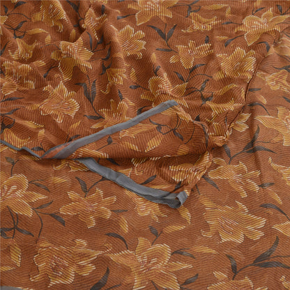 Sanskriti Vintage Brown Sarees Printed Pure Georgette Silk Sari 5yd Craft Sustainable Fabric