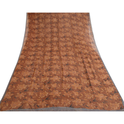 Sanskriti Vintage Brown Sarees Printed Pure Georgette Silk Sari 5yd Craft Sustainable Fabric