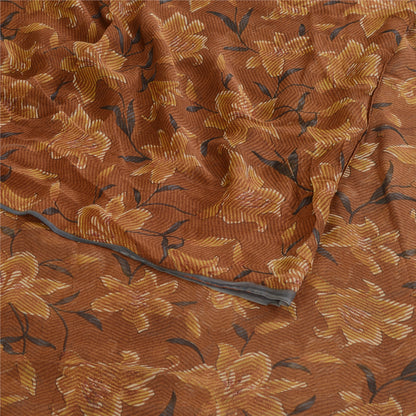 Sanskriti Vintage Brown Sarees Printed Pure Georgette Silk Sari 5yd Craft Sustainable Fabric