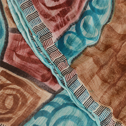 Sanskriti Vintage Blue Sarees Blend Georgette Printed Sari Floral Craft Sustainable Fabric