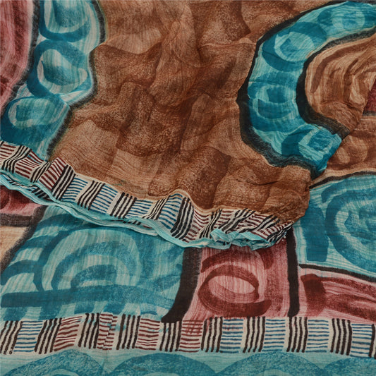 Sanskriti Vintage Blue Sarees Blend Georgette Printed Sari Floral Craft Sustainable Fabric