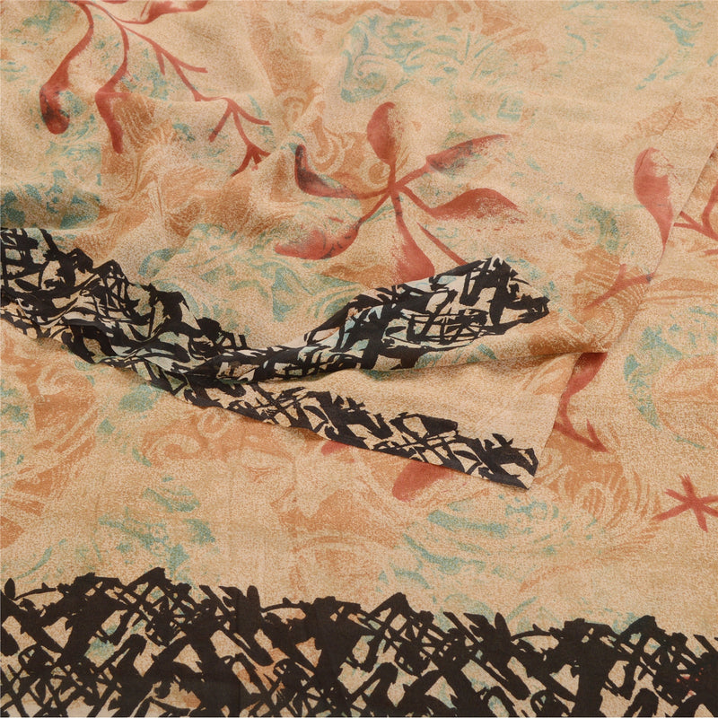 Sanskriti Vintage Peach Printed Sarees Pure Georgette Silk Sari 5yd Craft Sustainable Fabric