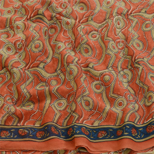 Sanskriti Vintage Dark-Peach Sarees Pure Georgette Silk Print Sari Craft Sustainable Fabric