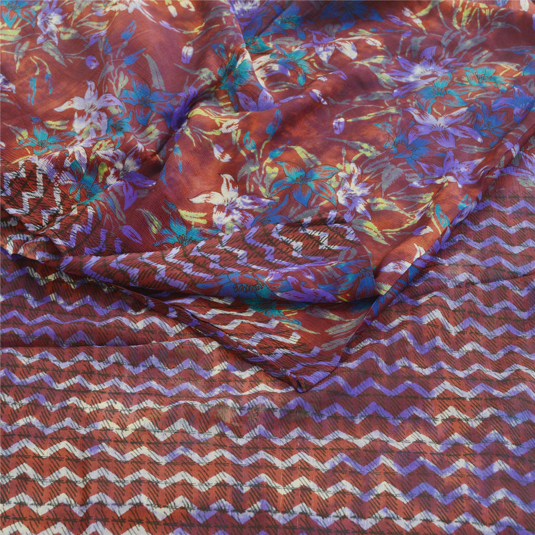 Sanskriti Vintage Dark Red Tie-Dye Sarees Pure Chiffon Silk Sari Craft Fabric