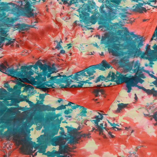 Sanskriti Vintage Red Tie-Dye Sarees Pure Georgette Silk Sari Print Craft Sustainable Fabric