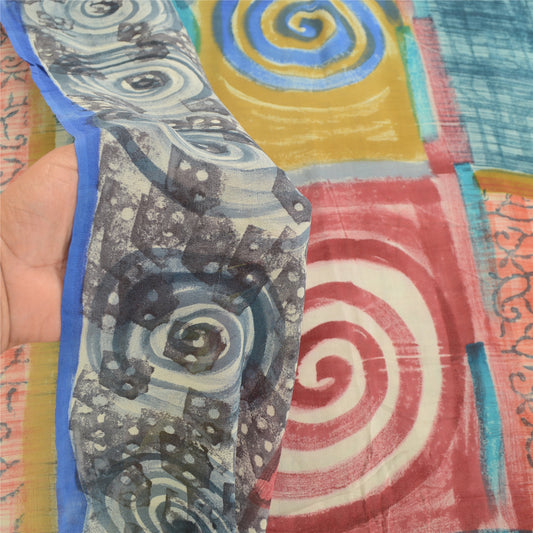 Sanskriti Vintage Blue Sarees 100% Pure Georgette Silk Printed Sari Craft Sustainable Fabric