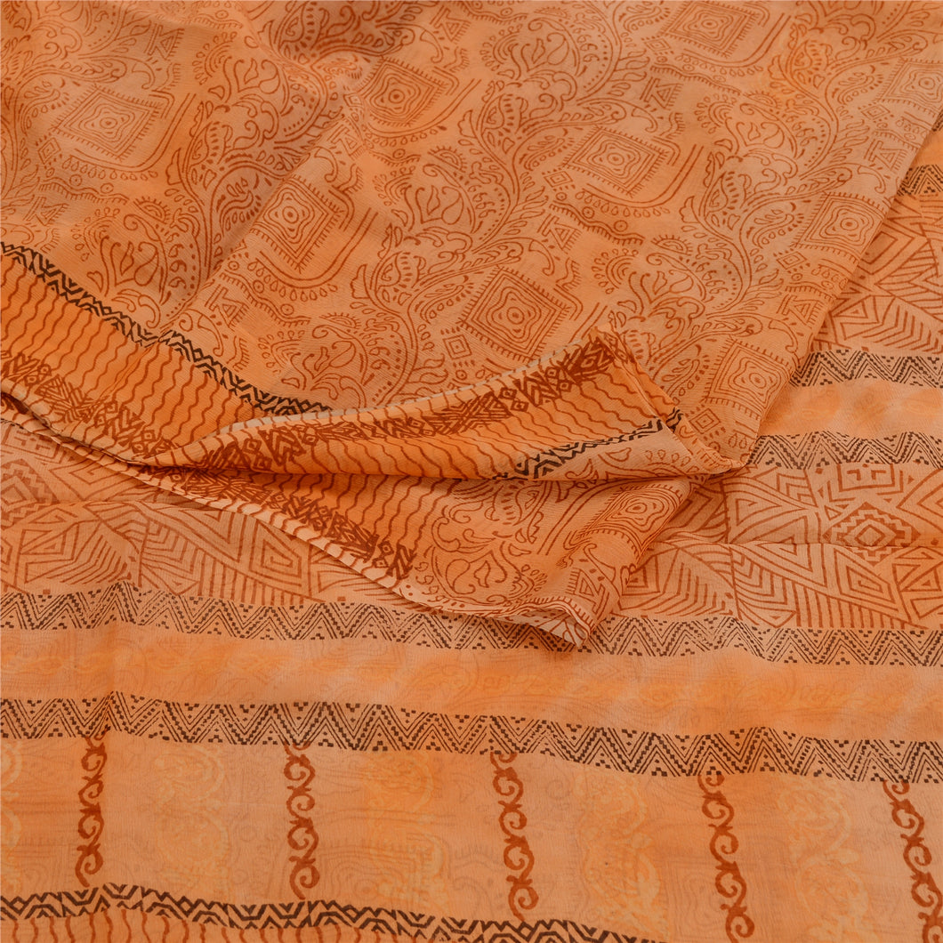 Sanskriti Vintage Peach Sarees Pure Chiffon Silk Sari Printed Soft Craft Fabric