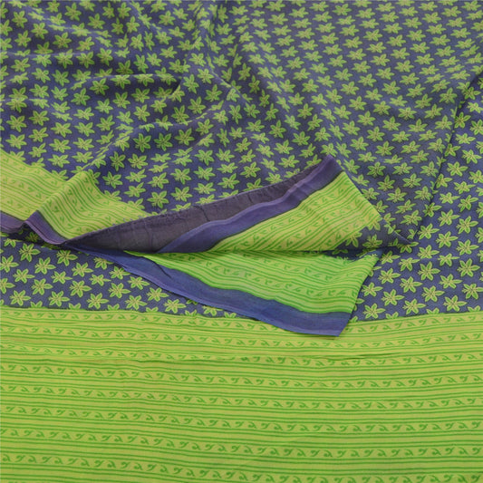 Sanskriti Vintage Blue Sarees Blend Georgette Sari Printed Floral Craft Sustainable Fabric