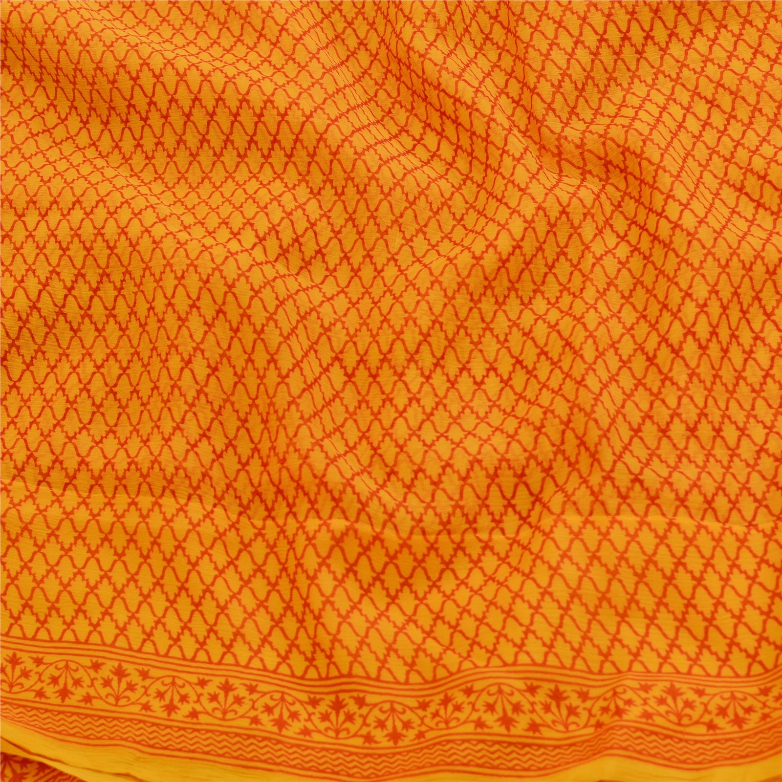 Sanskriti Vintage Yellow Sarees Pure Georgette Silk Sari Printed Craft Sustainable Fabric