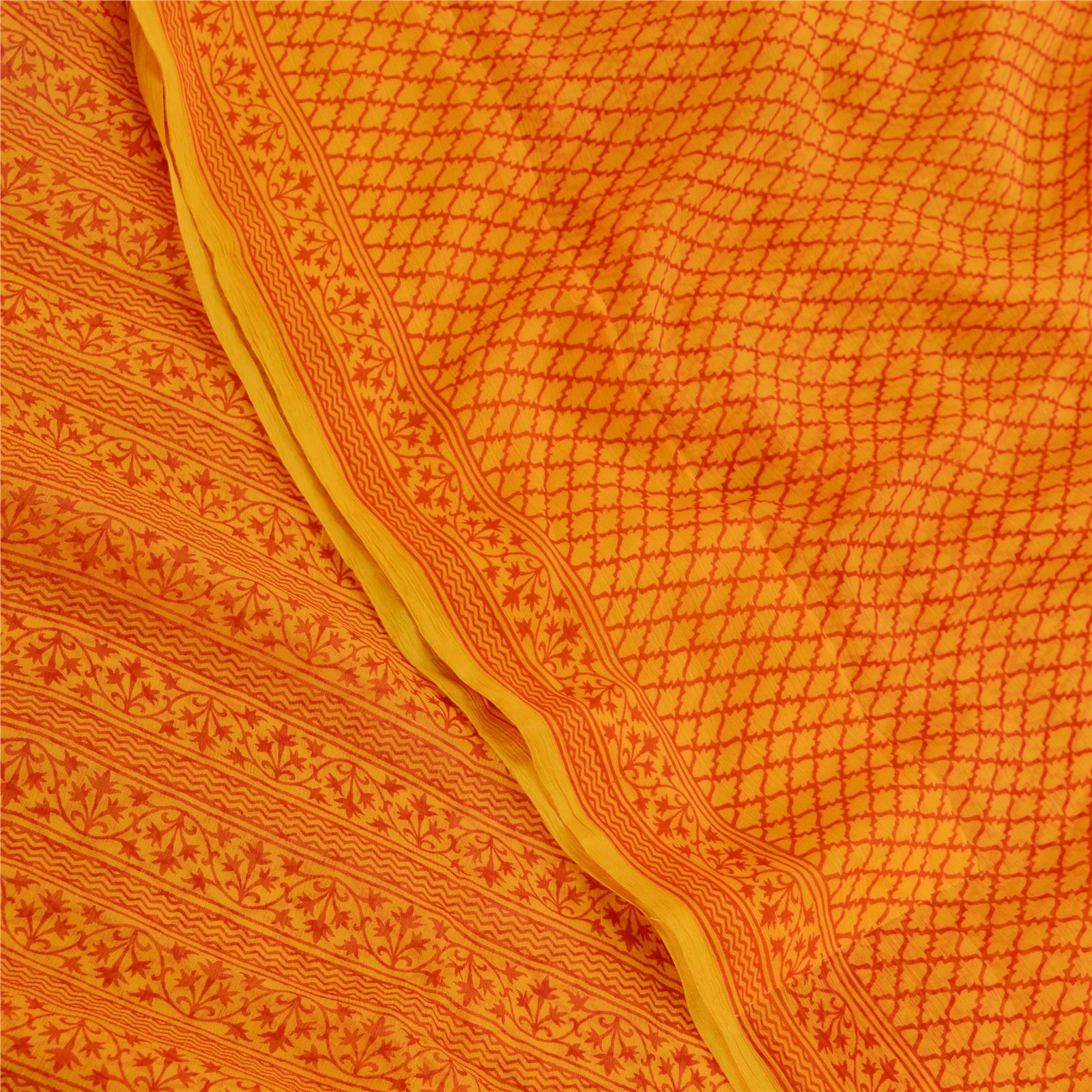 Sanskriti Vintage Yellow Sarees Pure Georgette Silk Sari Printed Craft Sustainable Fabric