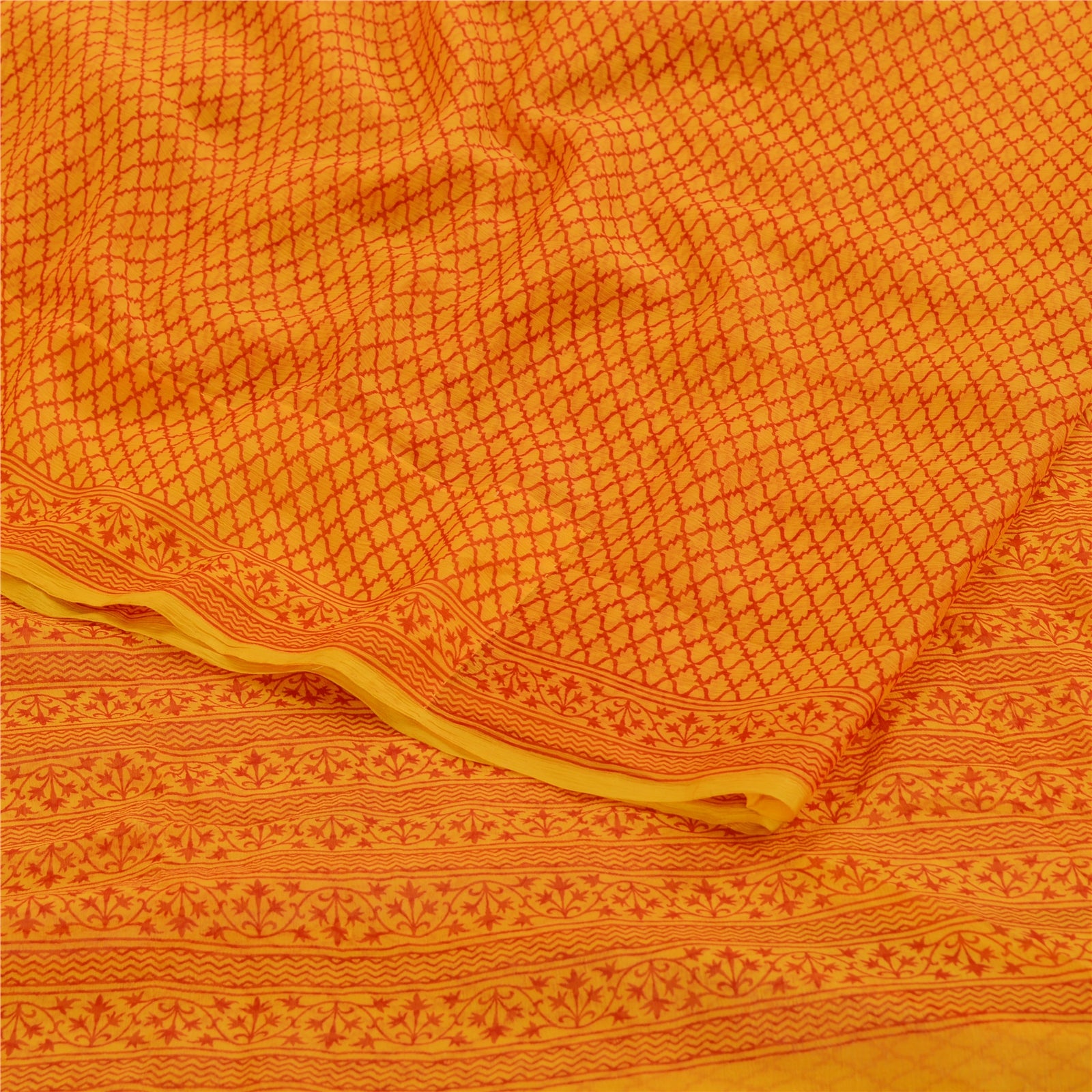 Sanskriti Vintage Yellow Sarees Pure Georgette Silk Sari Printed Craft Sustainable Fabric