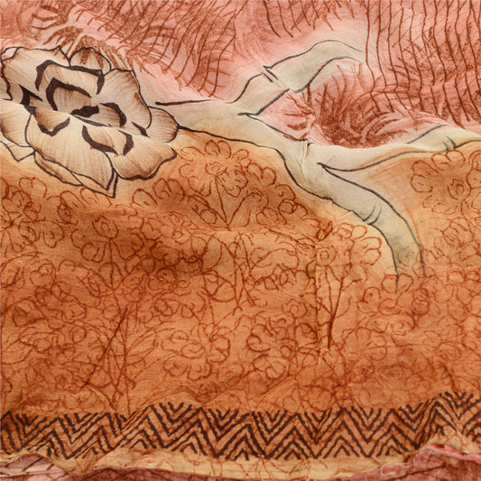 Sanskriti Vintage Dusty Red Sarees Blend Georgette Sari Printed 5yd Craft Sustainable Fabric