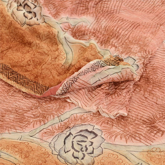 Sanskriti Vintage Dusty Red Sarees Blend Georgette Sari Printed 5yd Craft Sustainable Fabric