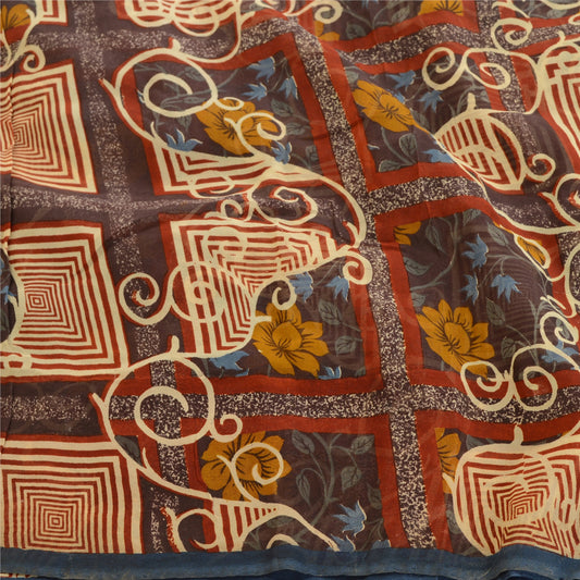 Sanskriti Vintage Multi Sarees Pure Georgette Silk Sari Printed 5yd Craft Sustainable Fabric