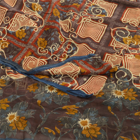 Sanskriti Vintage Multi Sarees Pure Georgette Silk Sari Printed 5yd Craft Sustainable Fabric