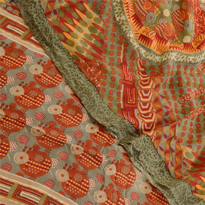 Sanskriti Vintage Red Sarees Pure Georgette Silk Sari Printed 5yd Craft Sustainable Fabric