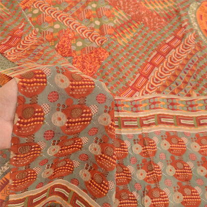 Sanskriti Vintage Red Sarees Pure Georgette Silk Sari Printed 5yd Craft Sustainable Fabric