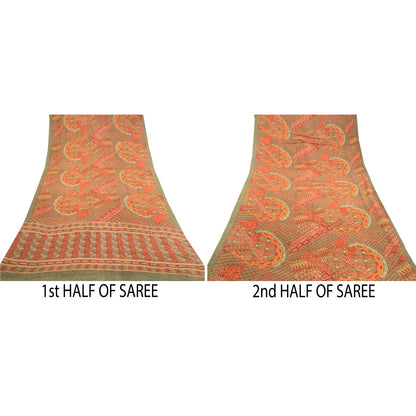 Sanskriti Vintage Red Sarees Pure Georgette Silk Sari Printed 5yd Craft Sustainable Fabric