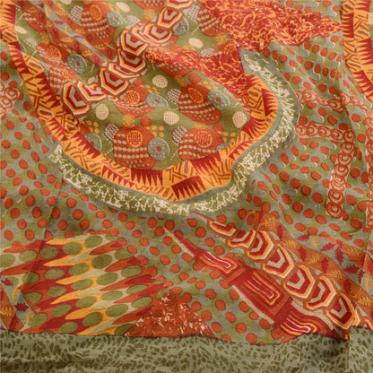 Sanskriti Vintage Red Sarees Pure Georgette Silk Sari Printed 5yd Craft Sustainable Fabric