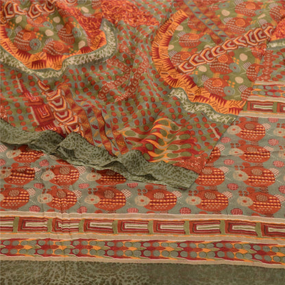 Sanskriti Vintage Red Sarees Pure Georgette Silk Sari Printed 5yd Craft Sustainable Fabric