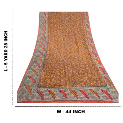 Sanskriti Vintage Brown Sarees Pure Georgette Silk Printed Sari 5yd Craft Sustainable Fabric