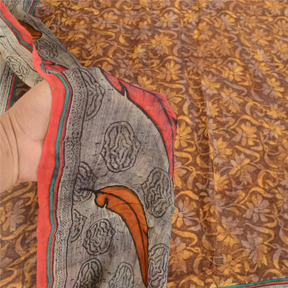 Sanskriti Vintage Brown Sarees Pure Georgette Silk Printed Sari 5yd Craft Sustainable Fabric