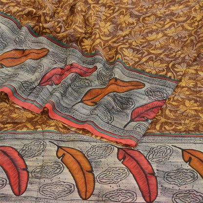 Sanskriti Vintage Brown Sarees Pure Georgette Silk Printed Sari 5yd Craft Sustainable Fabric