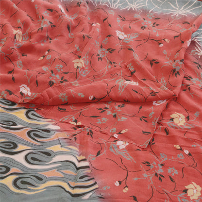 Sanskriti Vintage Red Sarees Pure Georgette Silk Printed Sari Soft Craft Sustainable Fabric