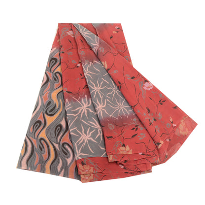 Sanskriti Vintage Red Sarees Pure Georgette Silk Printed Sari Soft Craft Sustainable Fabric