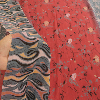 Sanskriti Vintage Red Sarees Pure Georgette Silk Printed Sari Soft Craft Sustainable Fabric