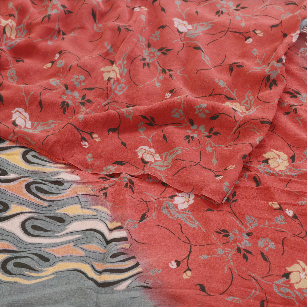 Sanskriti Vintage Red Sarees Pure Georgette Silk Printed Sari Soft Craft Sustainable Fabric