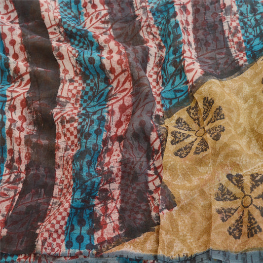 Sanskriti Vintage Multi Sarees Pure Georgette Silk Printed Sari 5yd Craft Sustainable Fabric