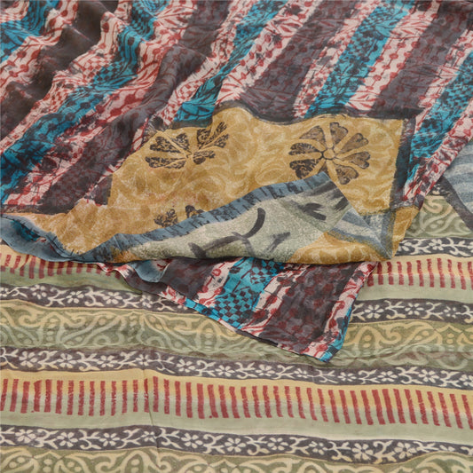 Sanskriti Vintage Multi Sarees Pure Georgette Silk Printed Sari 5yd Craft Sustainable Fabric