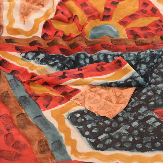 Sanskriti Vintage Peach Sarees Pure Georgette Silk Printed Sari 5yd Craft Sustainable Fabric