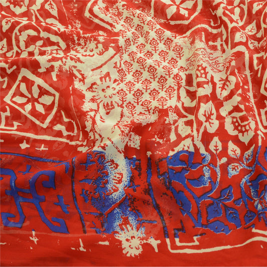 Sanskriti Vintage Red Sarees Georgette Printed Sari 5yd Floral Soft Craft Sustainable Fabric
