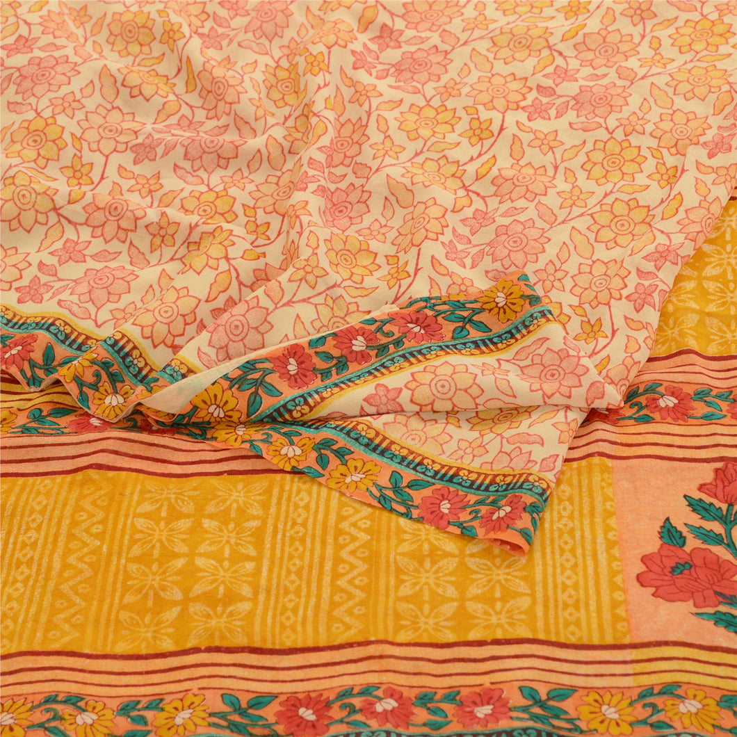 Sanskriti Vintage Peach Sarees Pure Georgette Silk Printed Sari 5yd Craft Fabric