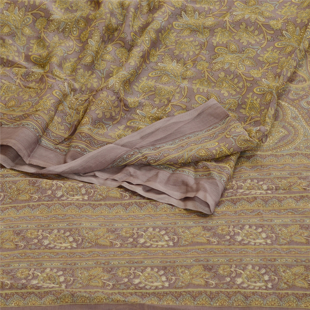 Sanskriti Vintage Purple Indian Sarees Chiffon Printed Sari Soft Craft Fabric