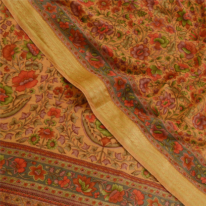 Sanskriti Vintage Brown Printed Sarees Georgette Zari Border Sari Craft Sustainable Fabric